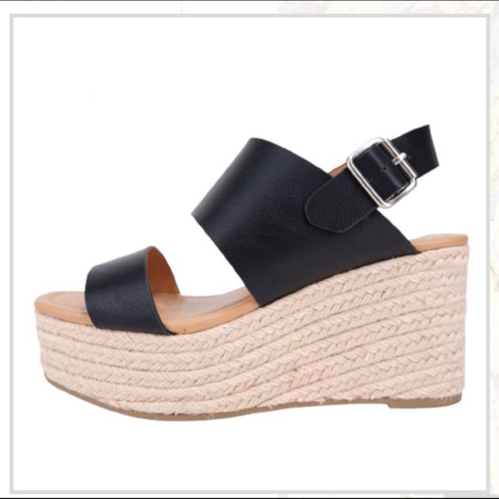 Black Wedge Sandals